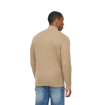 Taupe - Back - Crosshatch Mens Wellburys Chunky Knit Jumper