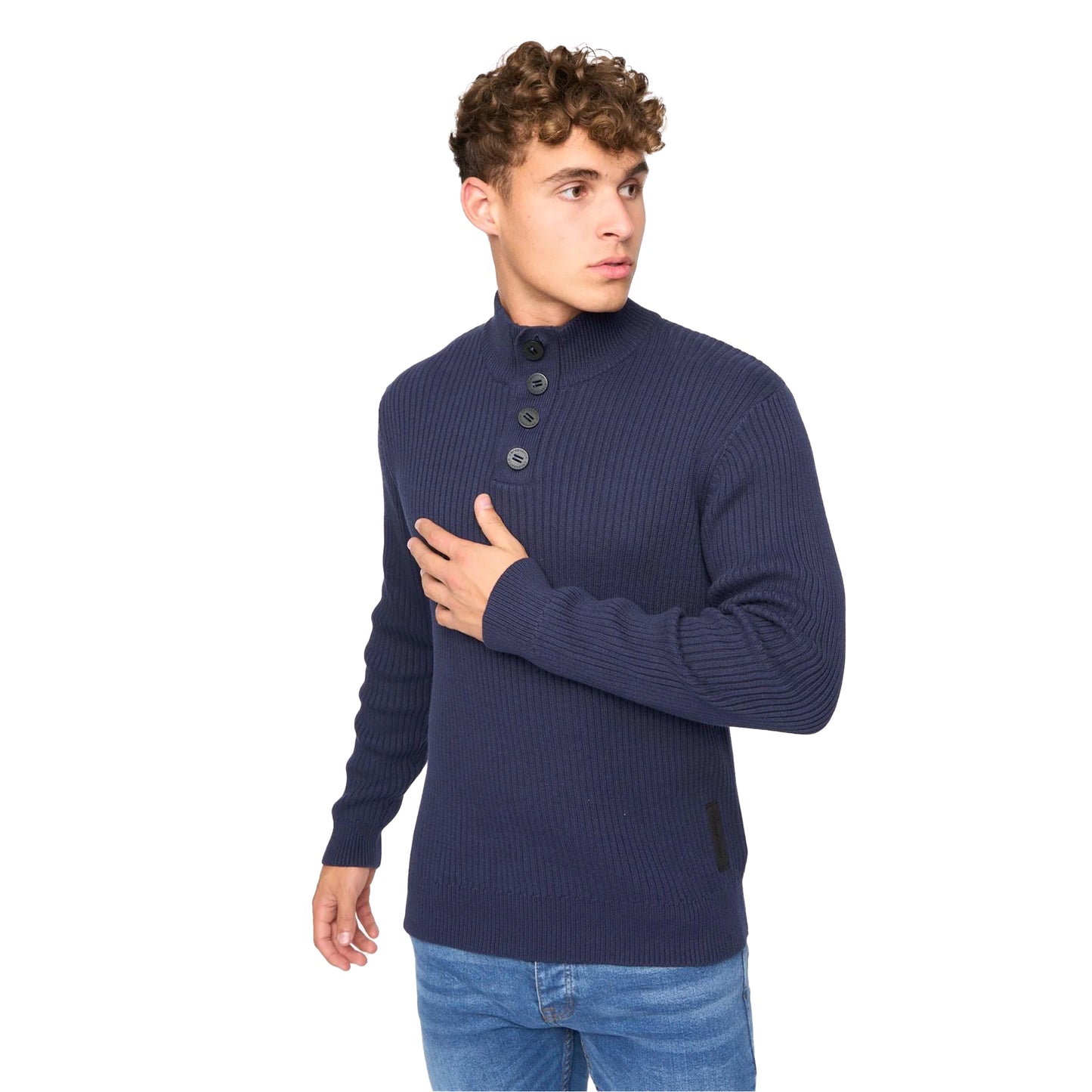 Navy - Front - Crosshatch Mens Wellburys Chunky Knit Jumper