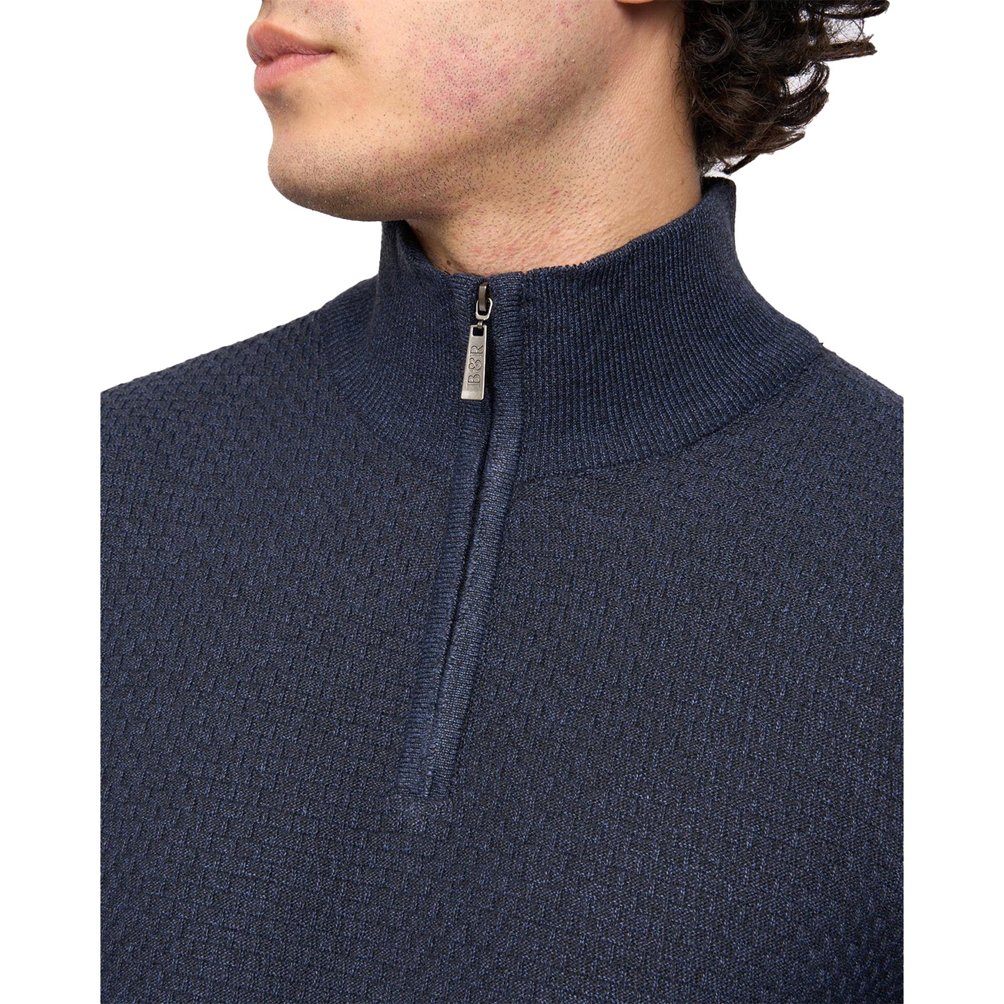 Navy Marl - Side - Bewley & Ritch Mens Seymour Knitted Funnel Neck Pullover