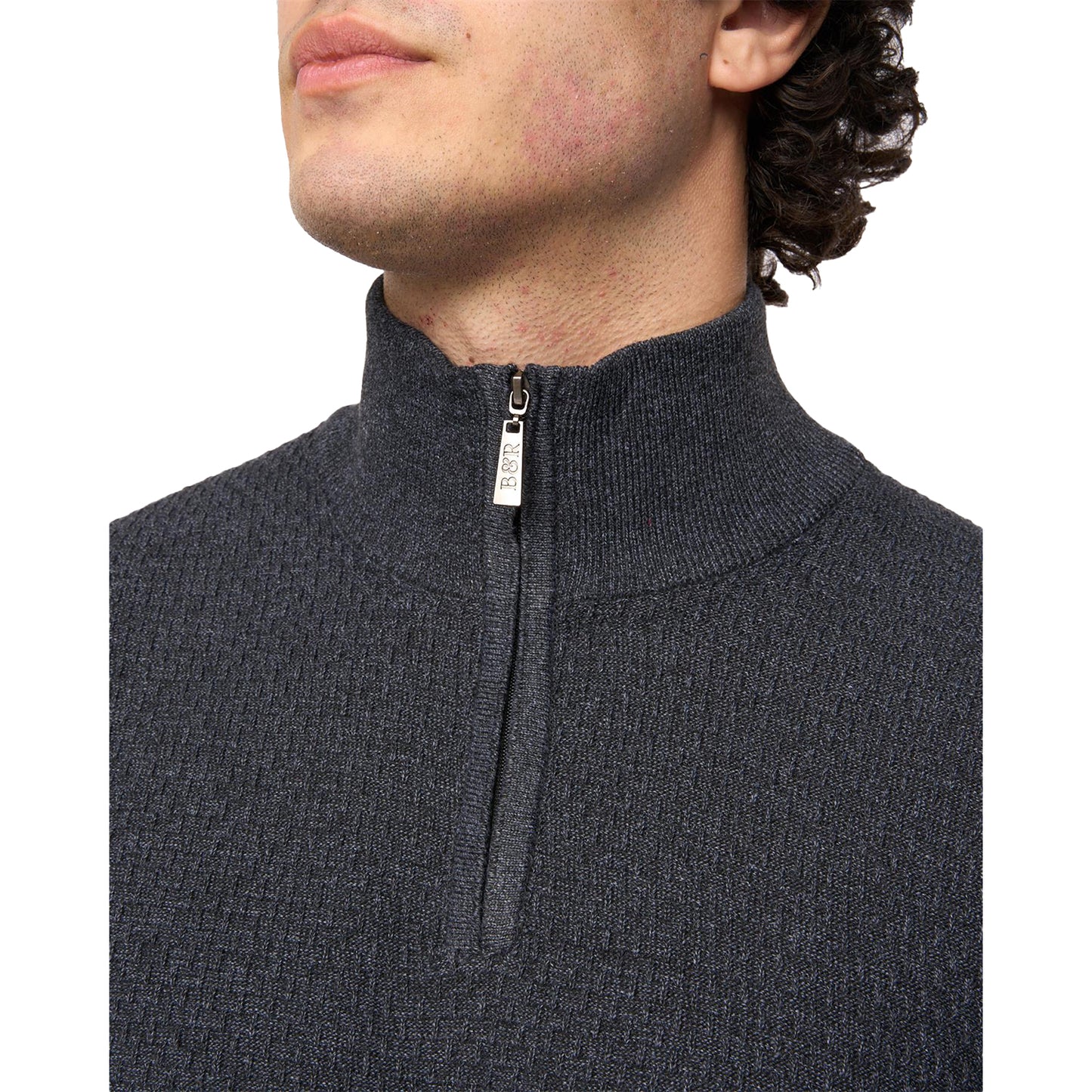 Black Marl - Side - Bewley & Ritch Mens Seymour Knitted Funnel Neck Pullover