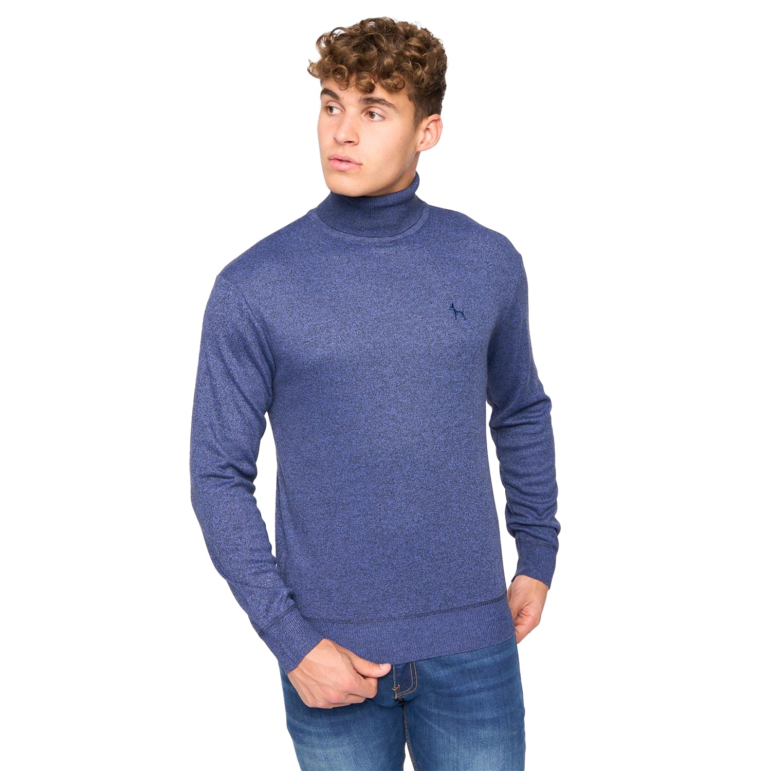 Denim Marl - Front - Bewley & Ritch Mens Cliveden Knitted Turtle Neck Pullover