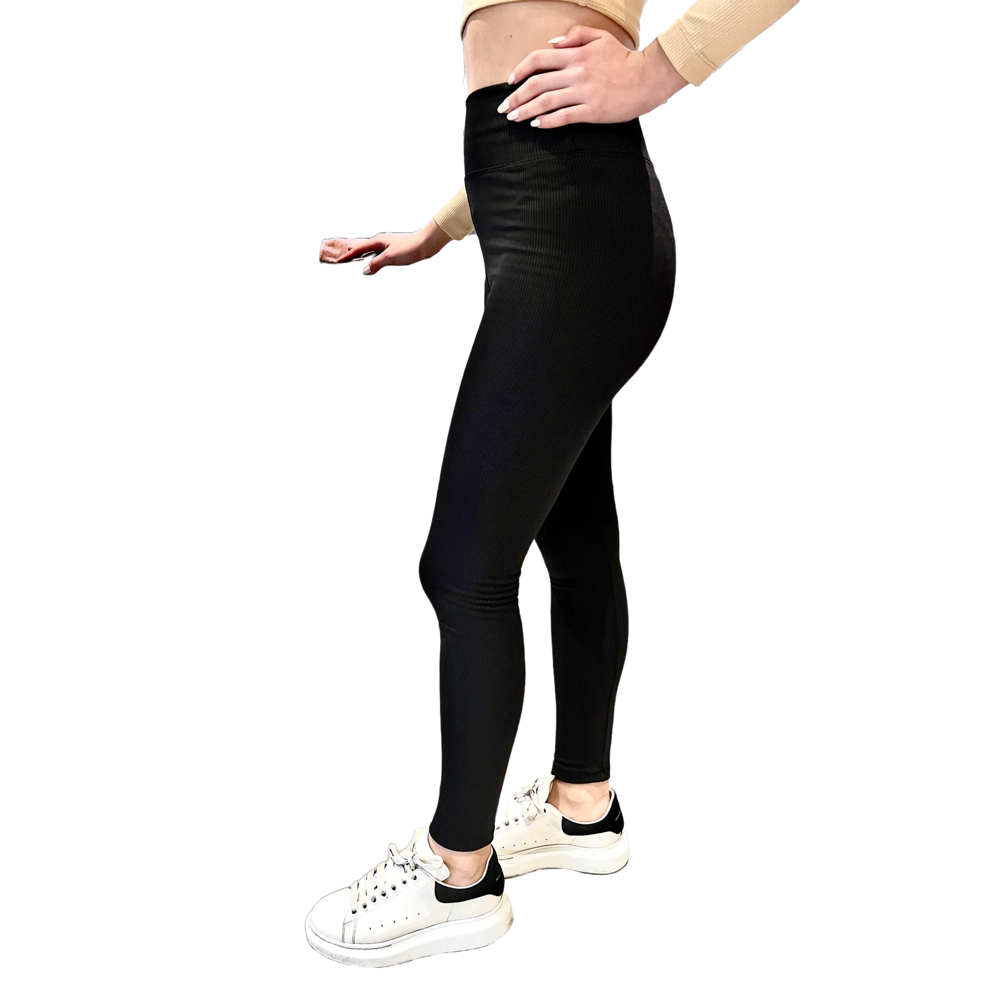 Black - Back - Lookus Womens-Ladies Irem Fleece Lined Ribbed Leggings
