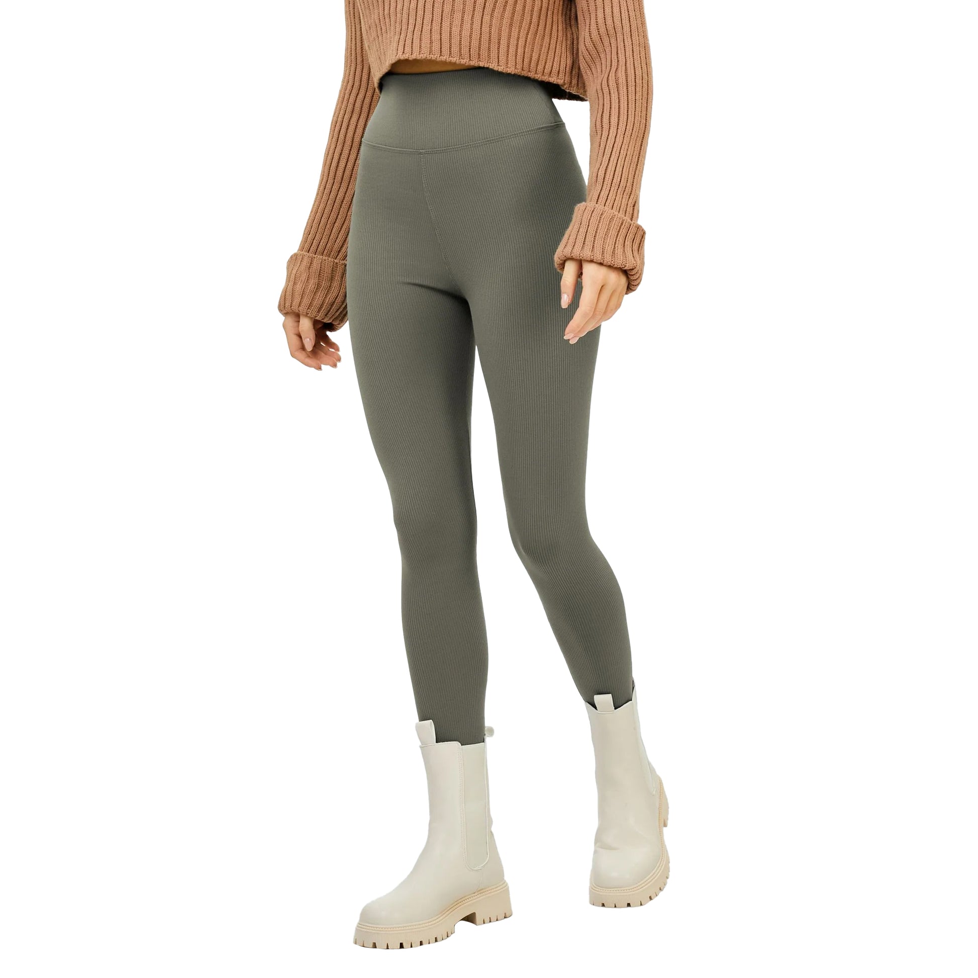 Olive - Front - Lookus Womens-Ladies Irem Fleece Lined Ribbed Leggings