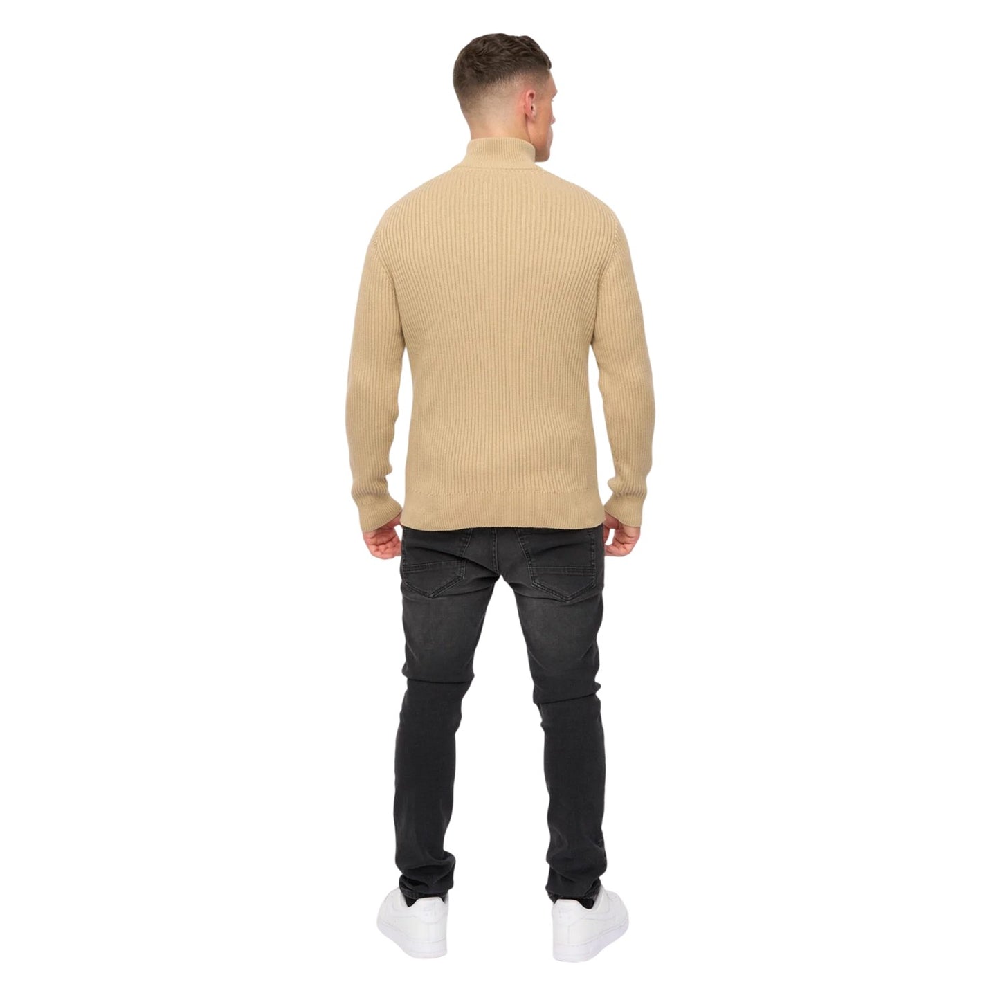 Stone - Back - Crosshatch Mens Havaline Knitted Quarter Zip Pullover