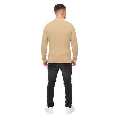 Stone - Back - Crosshatch Mens Havaline Knitted Quarter Zip Pullover