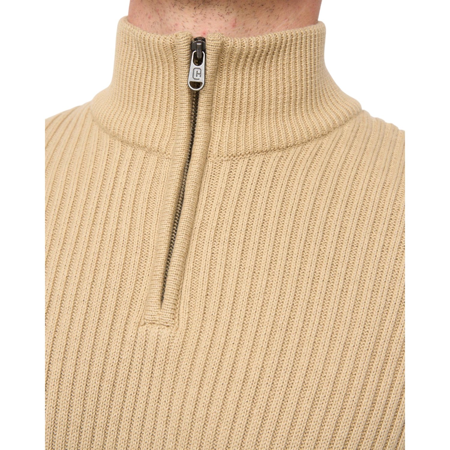Stone - Side - Crosshatch Mens Havaline Knitted Quarter Zip Pullover