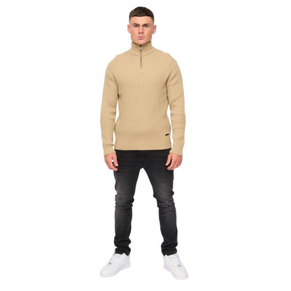 Stone - Pack Shot - Crosshatch Mens Havaline Knitted Quarter Zip Pullover