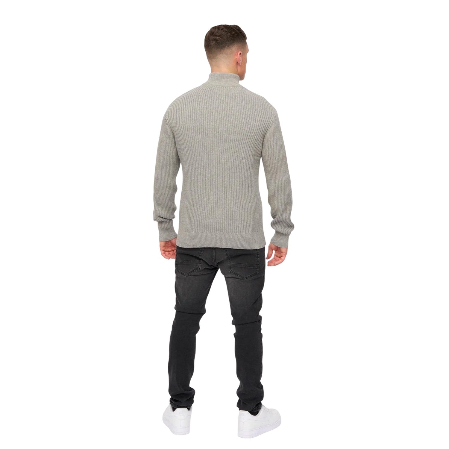 Grey Marl - Back - Crosshatch Mens Havaline Knitted Quarter Zip Pullover
