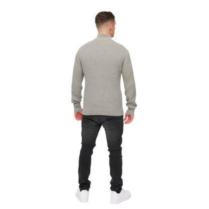 Grey Marl - Back - Crosshatch Mens Havaline Knitted Quarter Zip Pullover