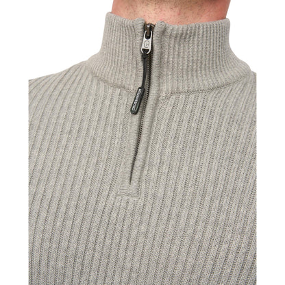 Grey Marl - Side - Crosshatch Mens Havaline Knitted Quarter Zip Pullover