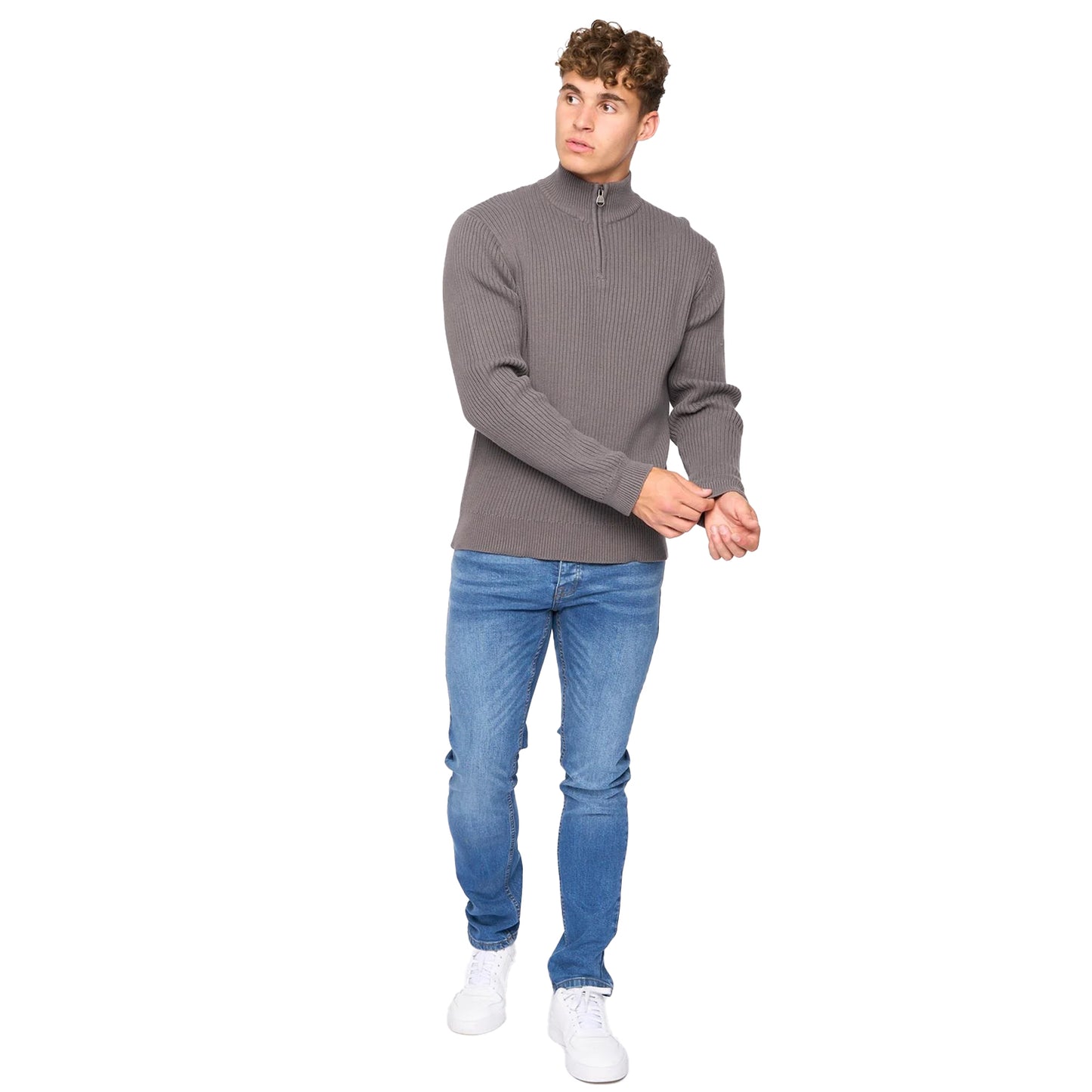Charcoal Grey - Lifestyle - Crosshatch Mens Havaline Knitted Quarter Zip Pullover