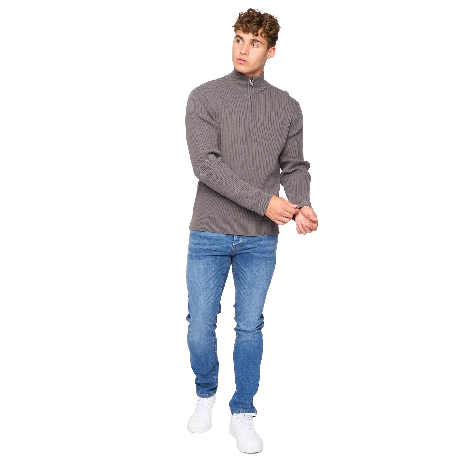 Charcoal Grey - Lifestyle - Crosshatch Mens Havaline Knitted Quarter Zip Pullover