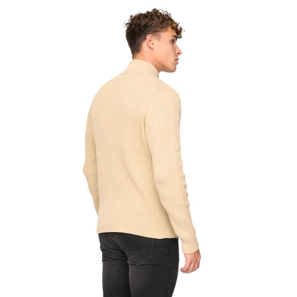Wheat - Back - Crosshatch Mens Havaline Knitted Quarter Zip Pullover