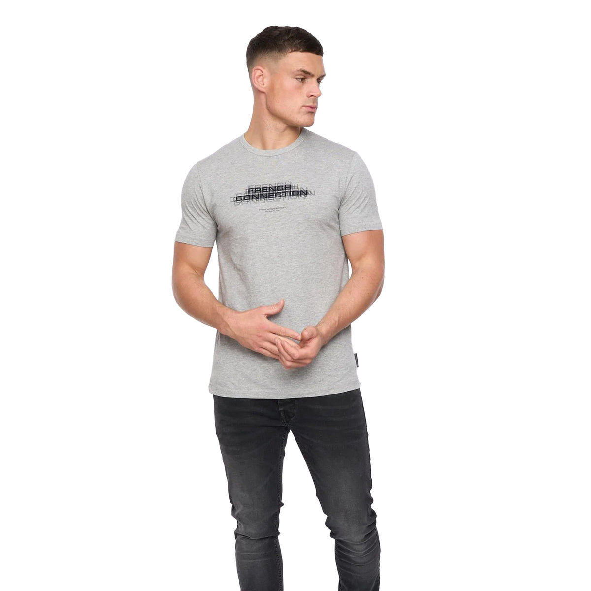 Light Grey-Marine - Side - French Connection Mens Double Logo T-Shirt