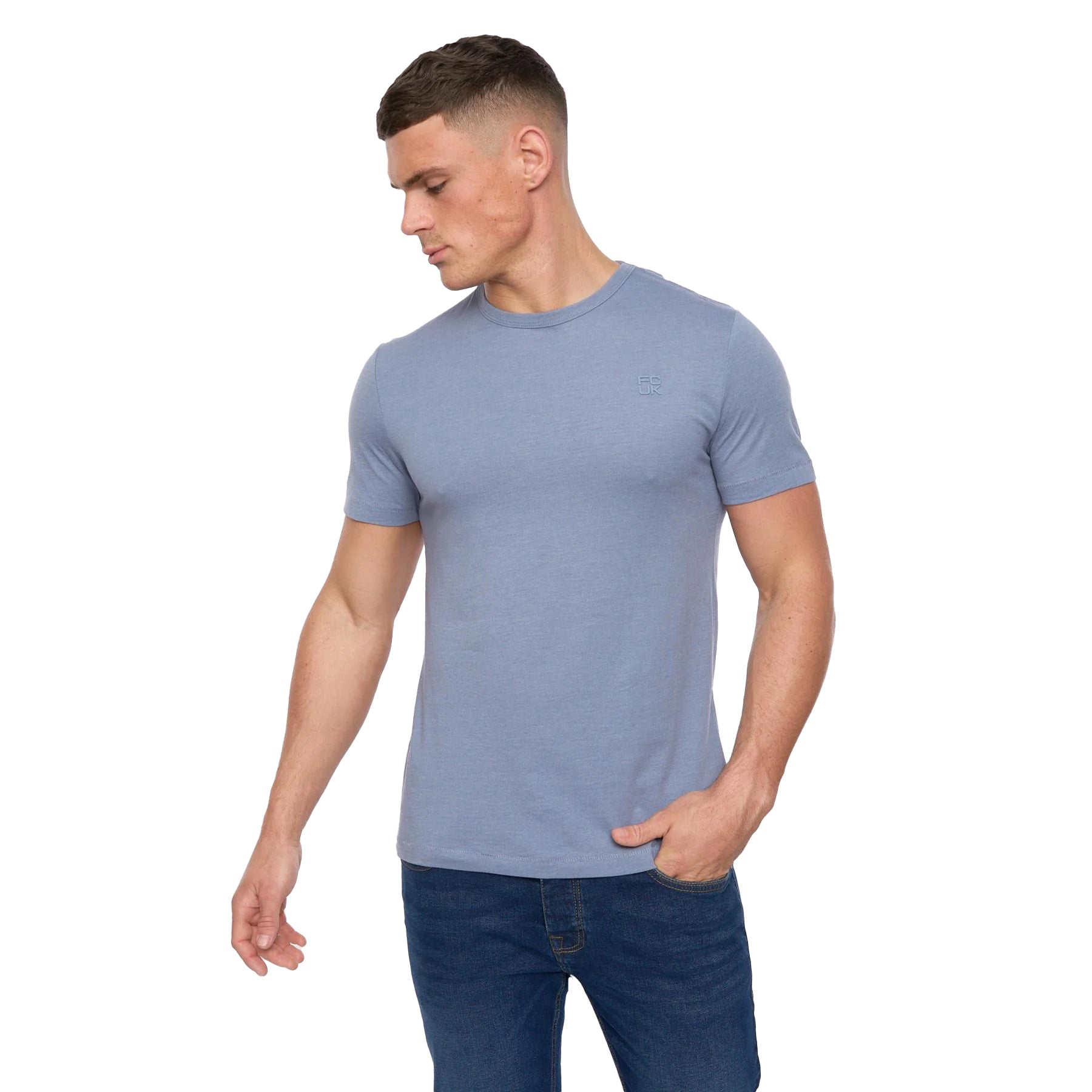 Light Blue Melange - Front - FCUK Mens Stack T-Shirt
