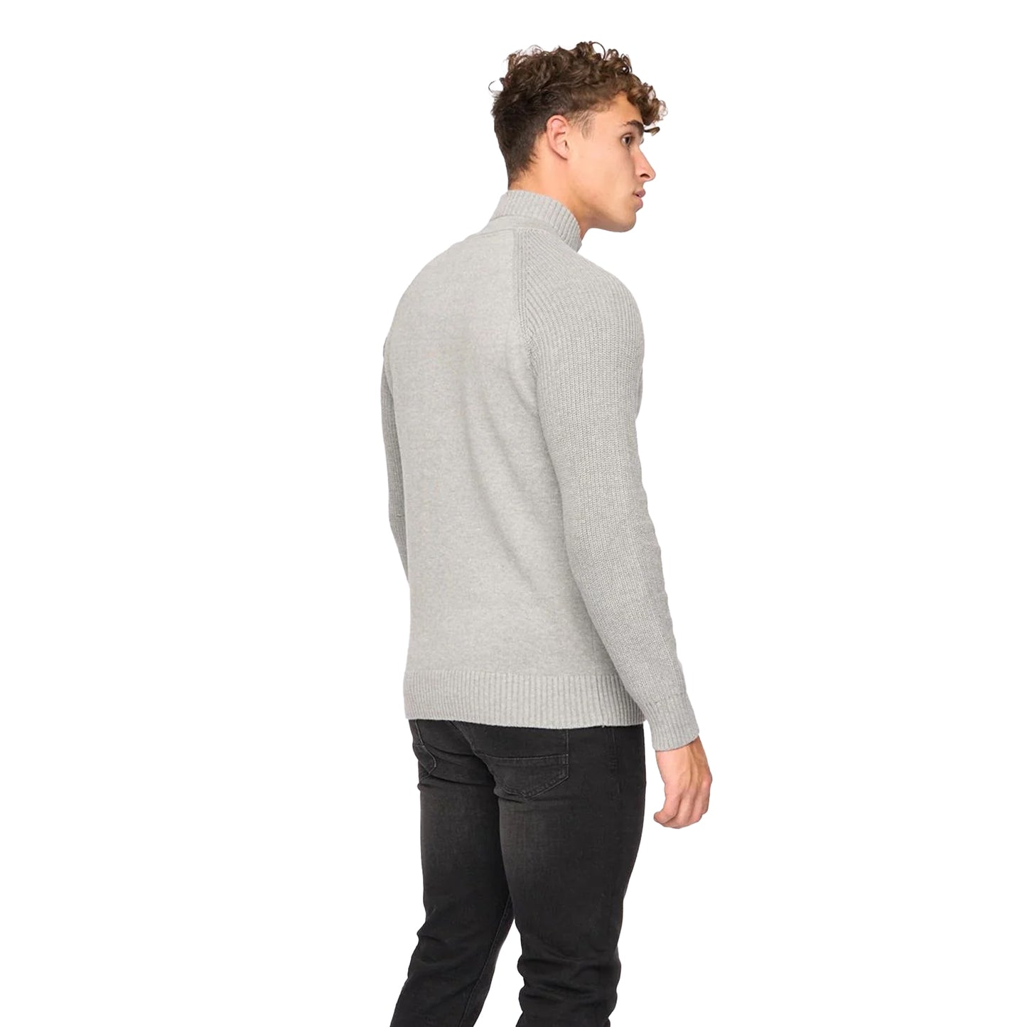 Grey - Back - Crosshatch Mens Birchin Knitted Full Zip Jumper