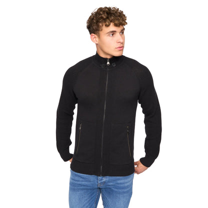 Black - Front - Crosshatch Mens Birchin Knitted Full Zip Jumper