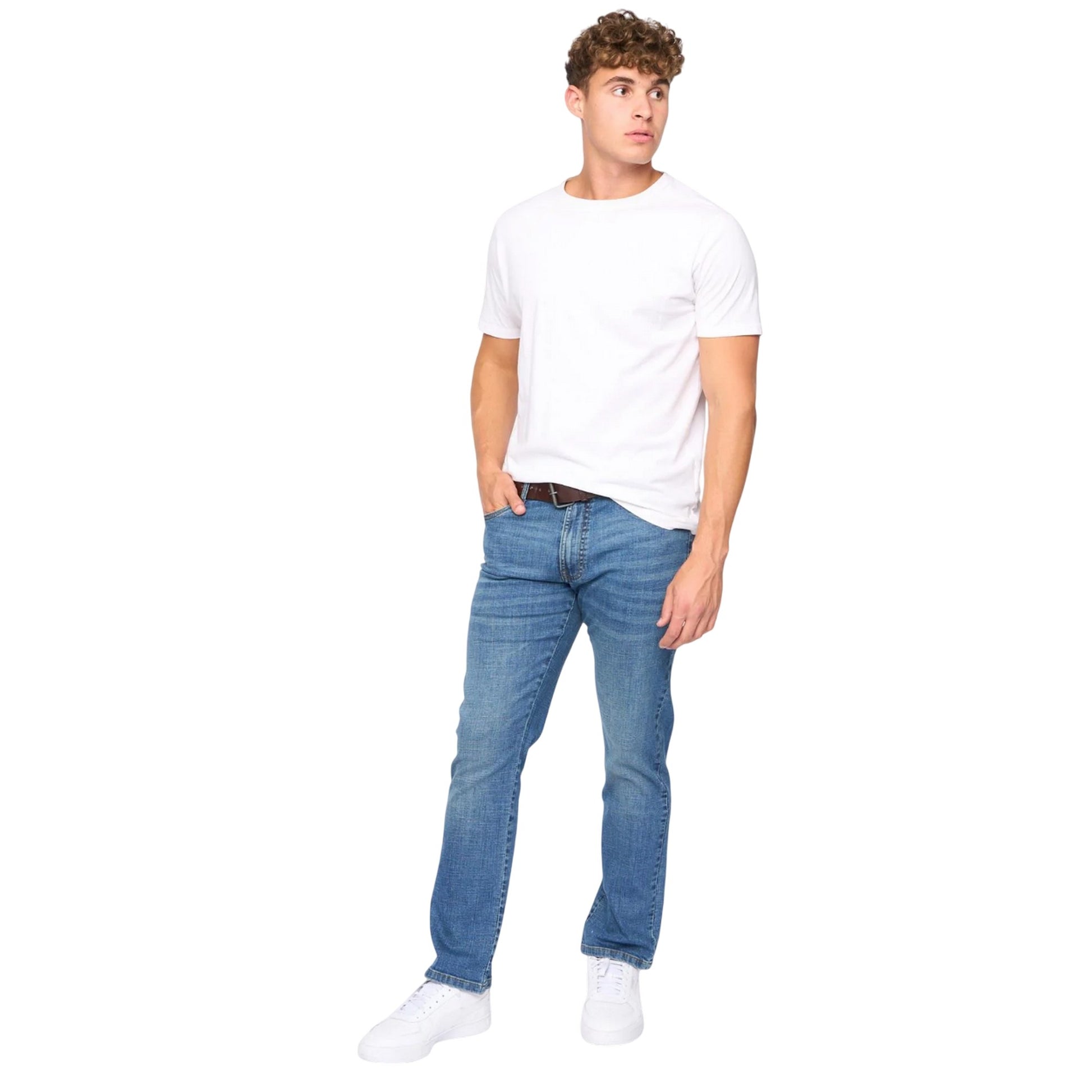 Mid Wash - Side - Bewley & Ritch Mens Newbury Straight Washed Jeans
