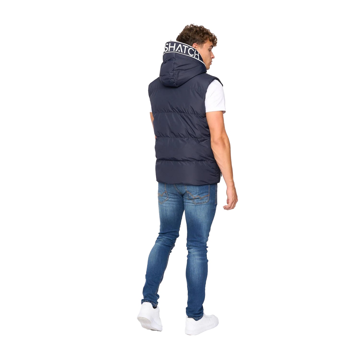 Navy - Back - Crosshatch Mens Sandbox Hooded Gilet