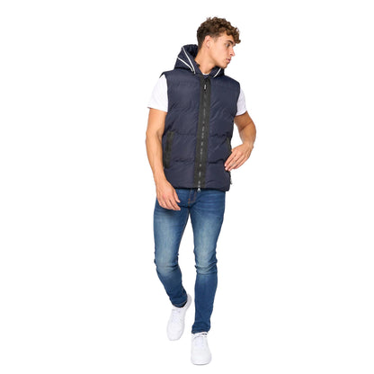 Navy - Side - Crosshatch Mens Sandbox Hooded Gilet