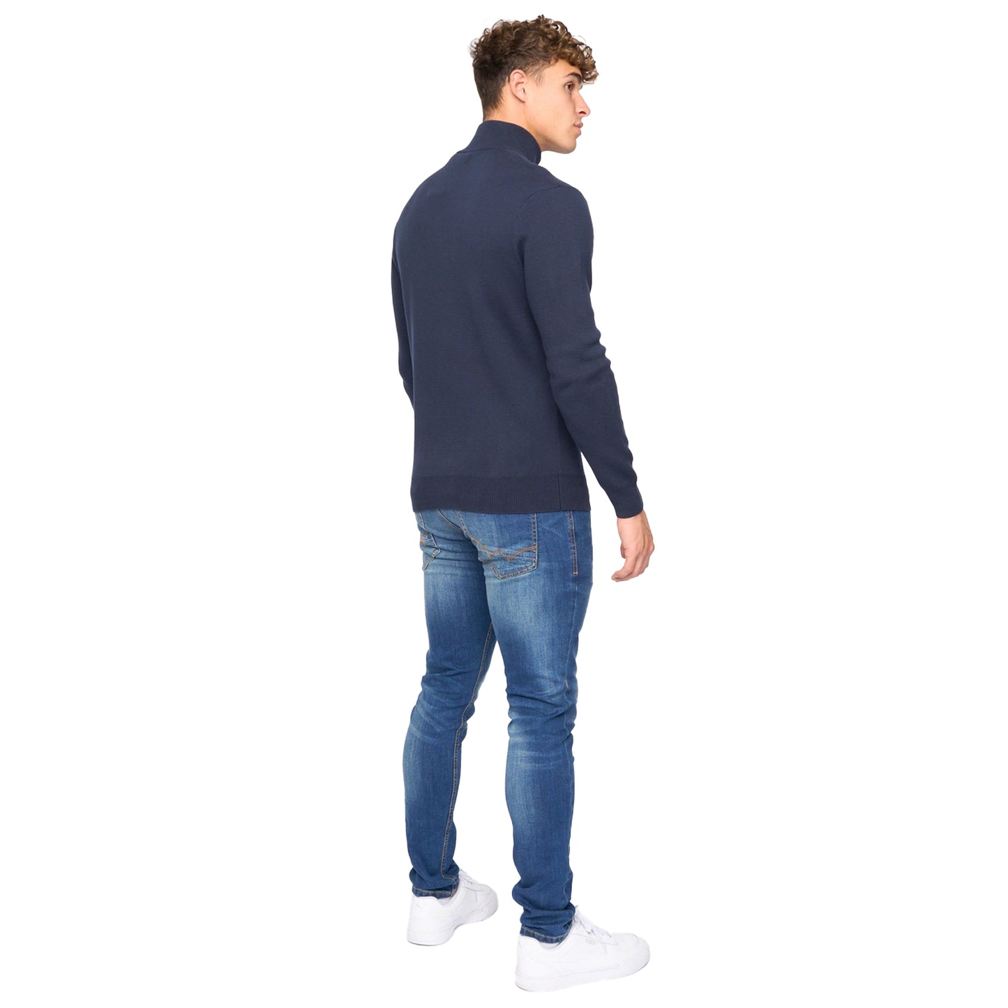 Navy - Back - Bewley & Ritch Mens Kempsford Knitted Funnel Neck Jumper