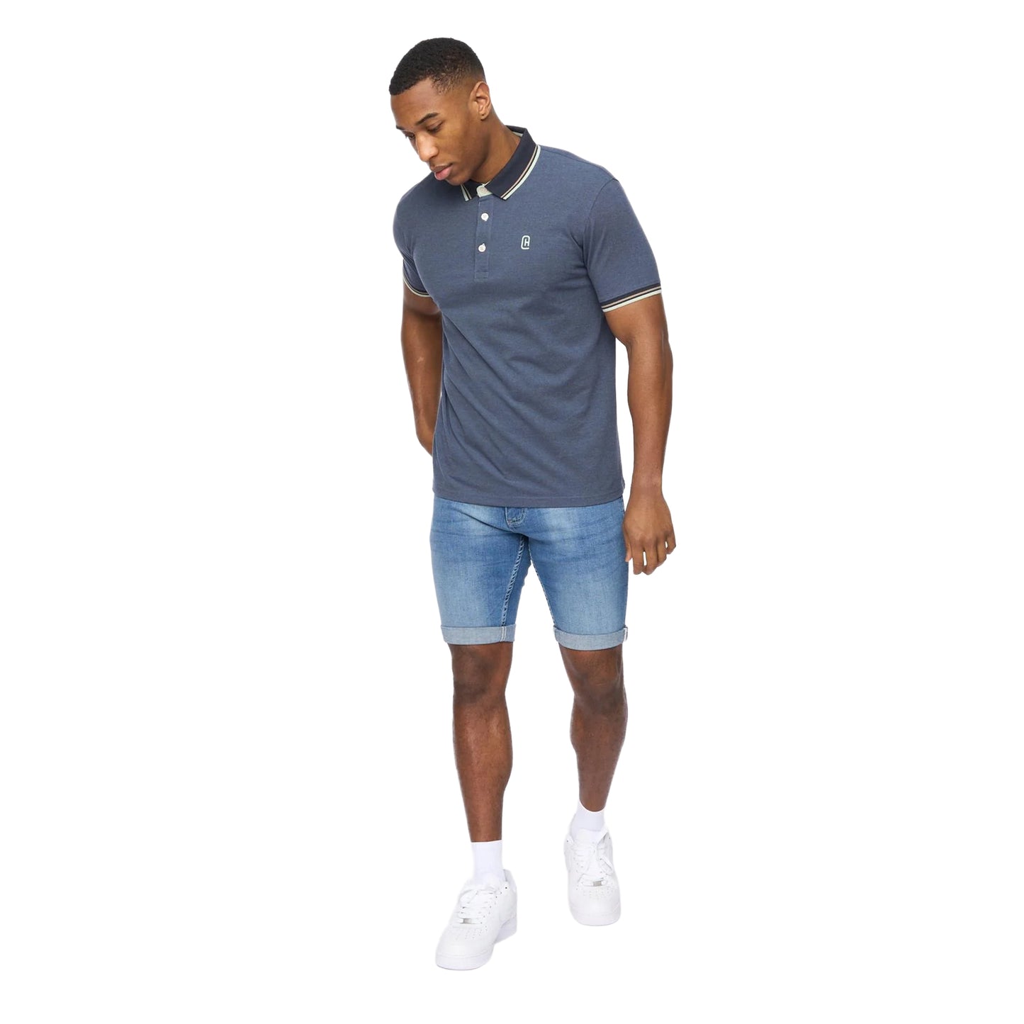 Navy - Side - Crosshatch Mens Shellworth Polo Shirt