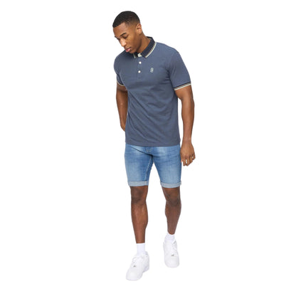 Navy - Side - Crosshatch Mens Shellworth Polo Shirt