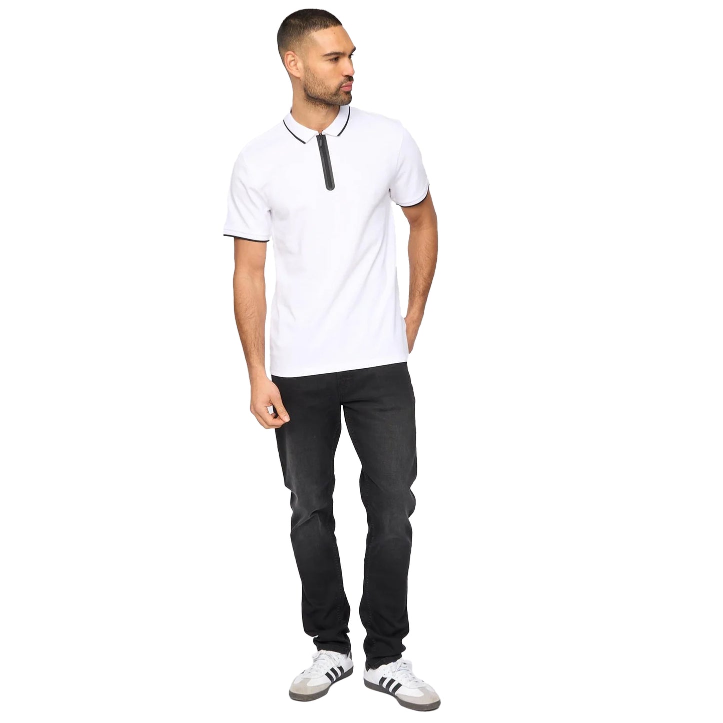 White - Side - Bewley & Ritch Mens Oakden Front Zip Polo Shirt