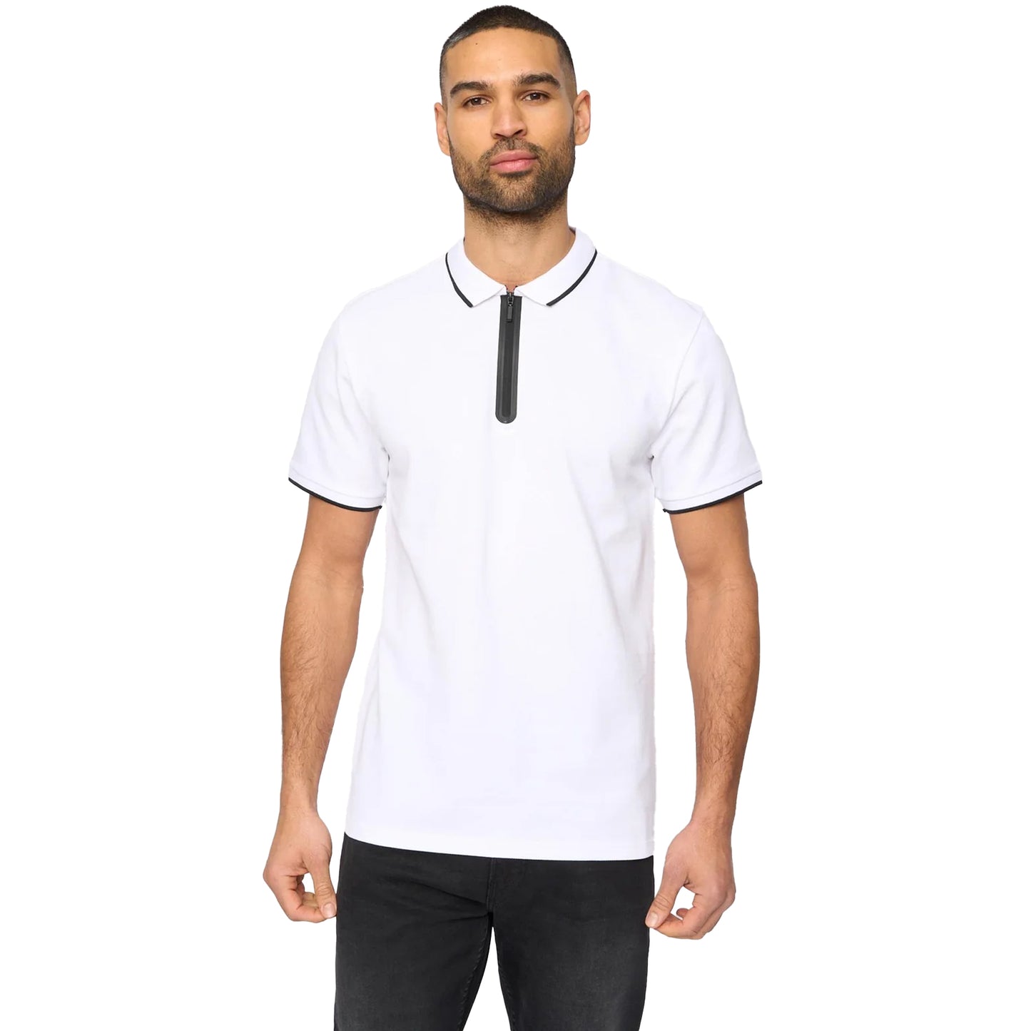 White - Front - Bewley & Ritch Mens Oakden Front Zip Polo Shirt