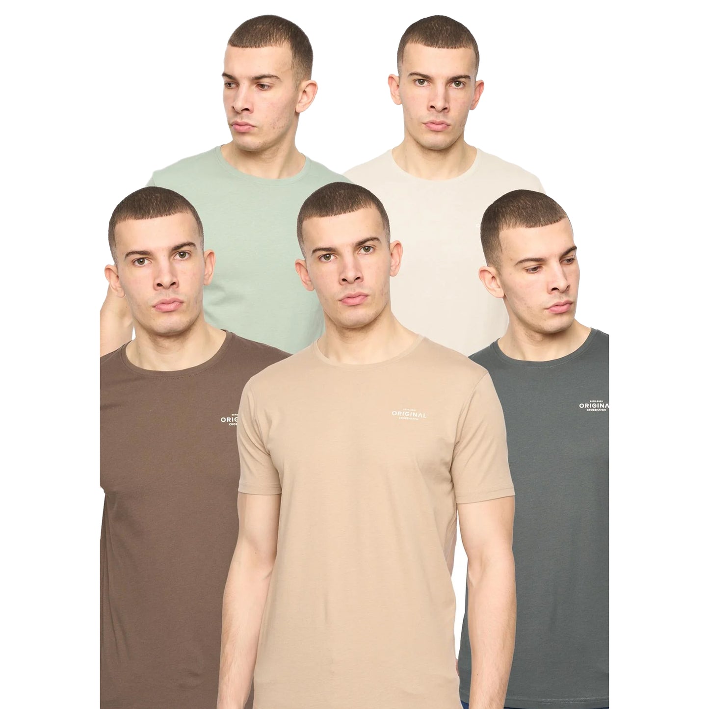 Off White-Stone-Brown-Sage-Dark Olive - Front - Crosshatch Mens Basicnatural T-Shirt (Pack of 5)