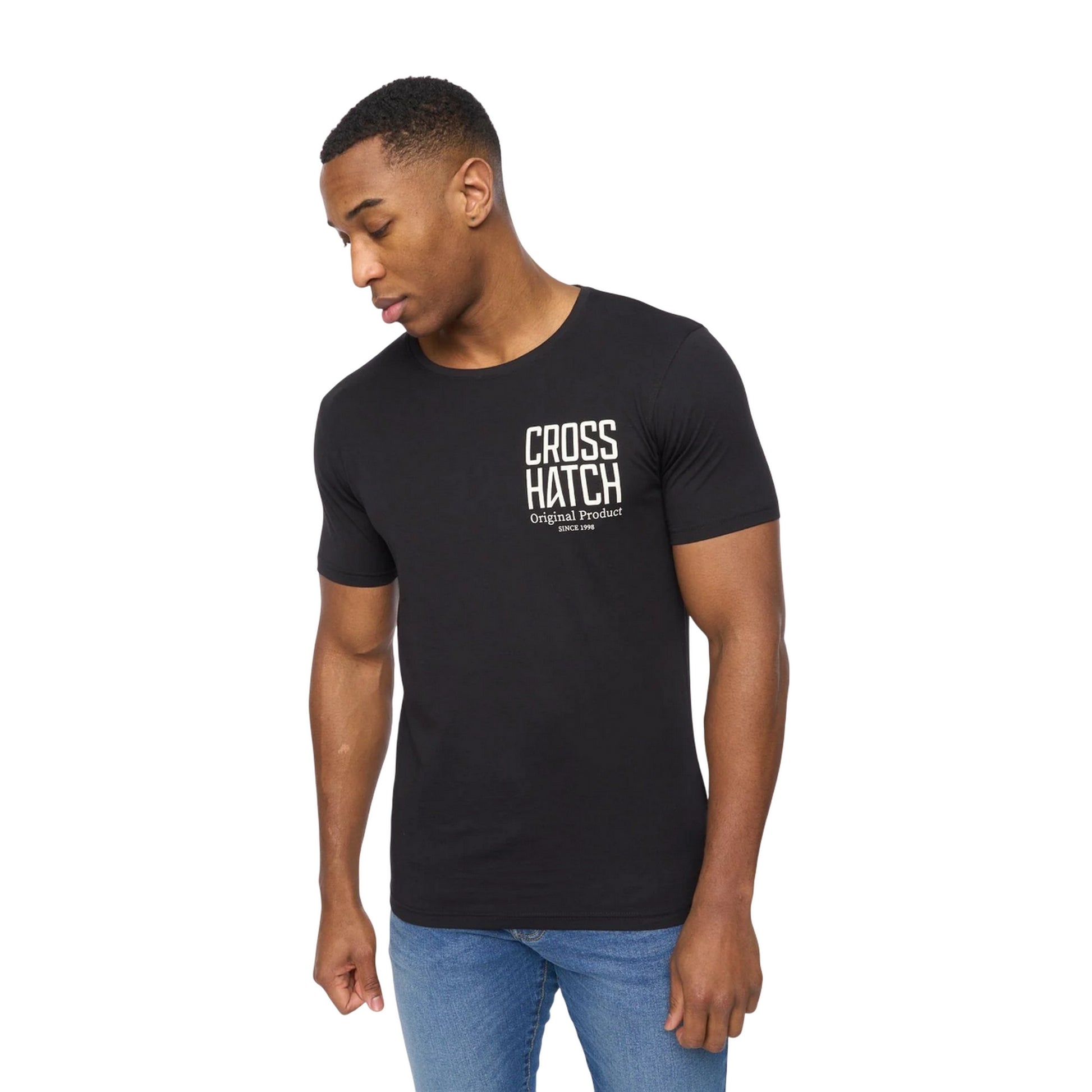 Black-Mint-Navy-White-Grey Marl - Back - Crosshatch Mens Logotime T-Shirt (Pack of 5)