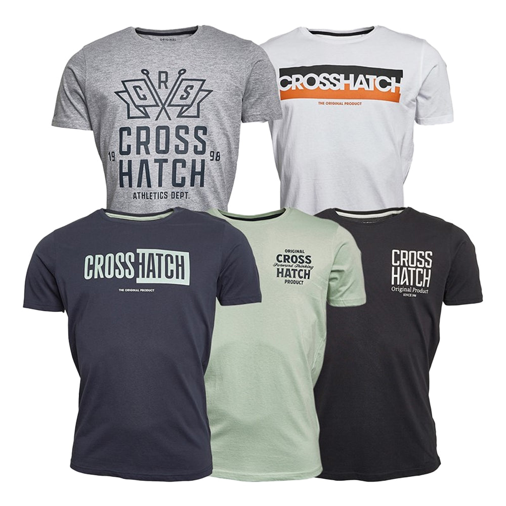Black-White-Navy-Mint-Grey Marl - Front - Crosshatch Mens Logotime T-Shirt (Pack of 5)