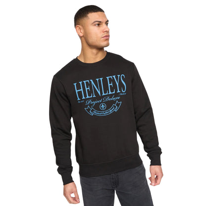 Black - Side - Henleys Mens Henbank Crew Neck Sweatshirt