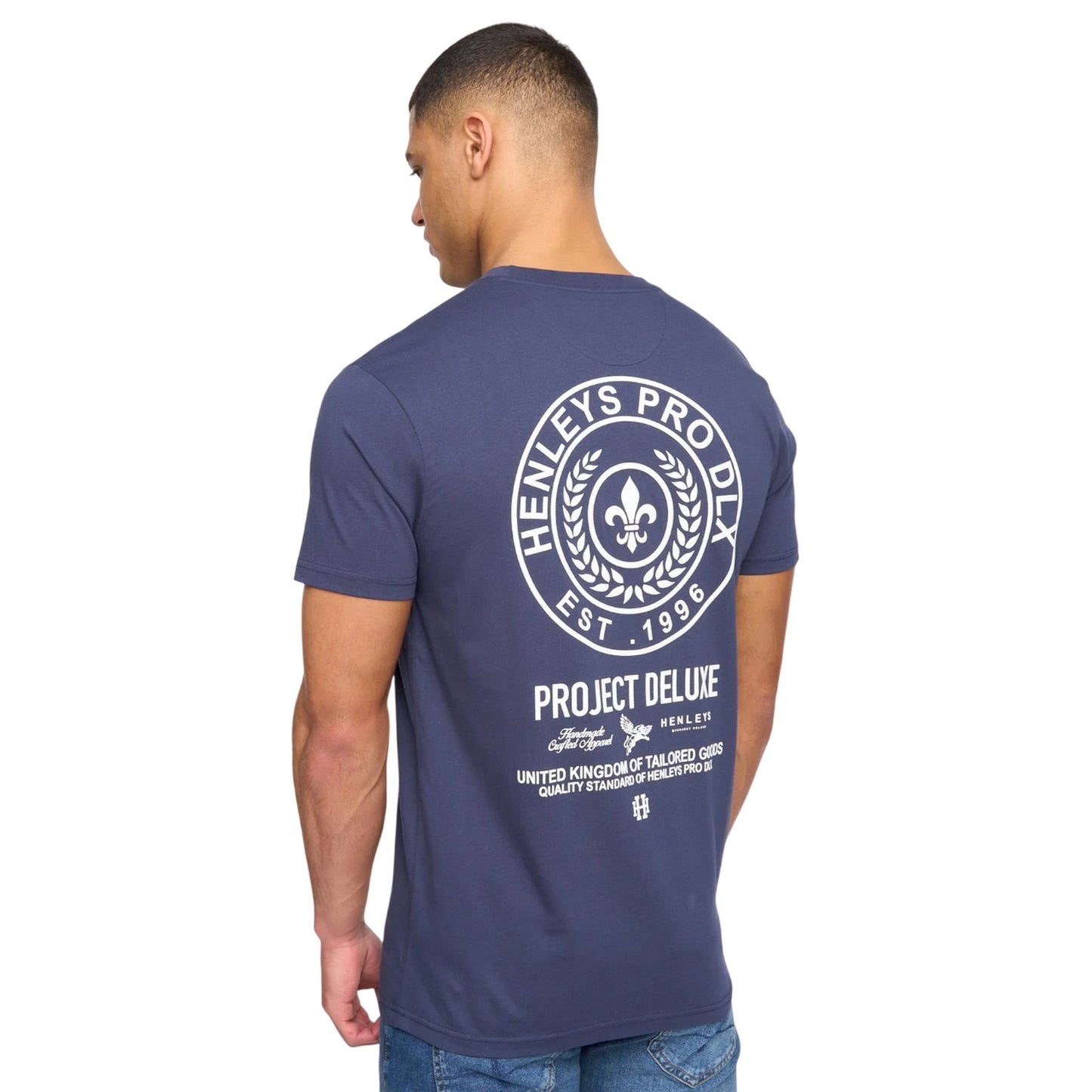Navy - Back - Henleys Mens Henstamp Cotton T-Shirt