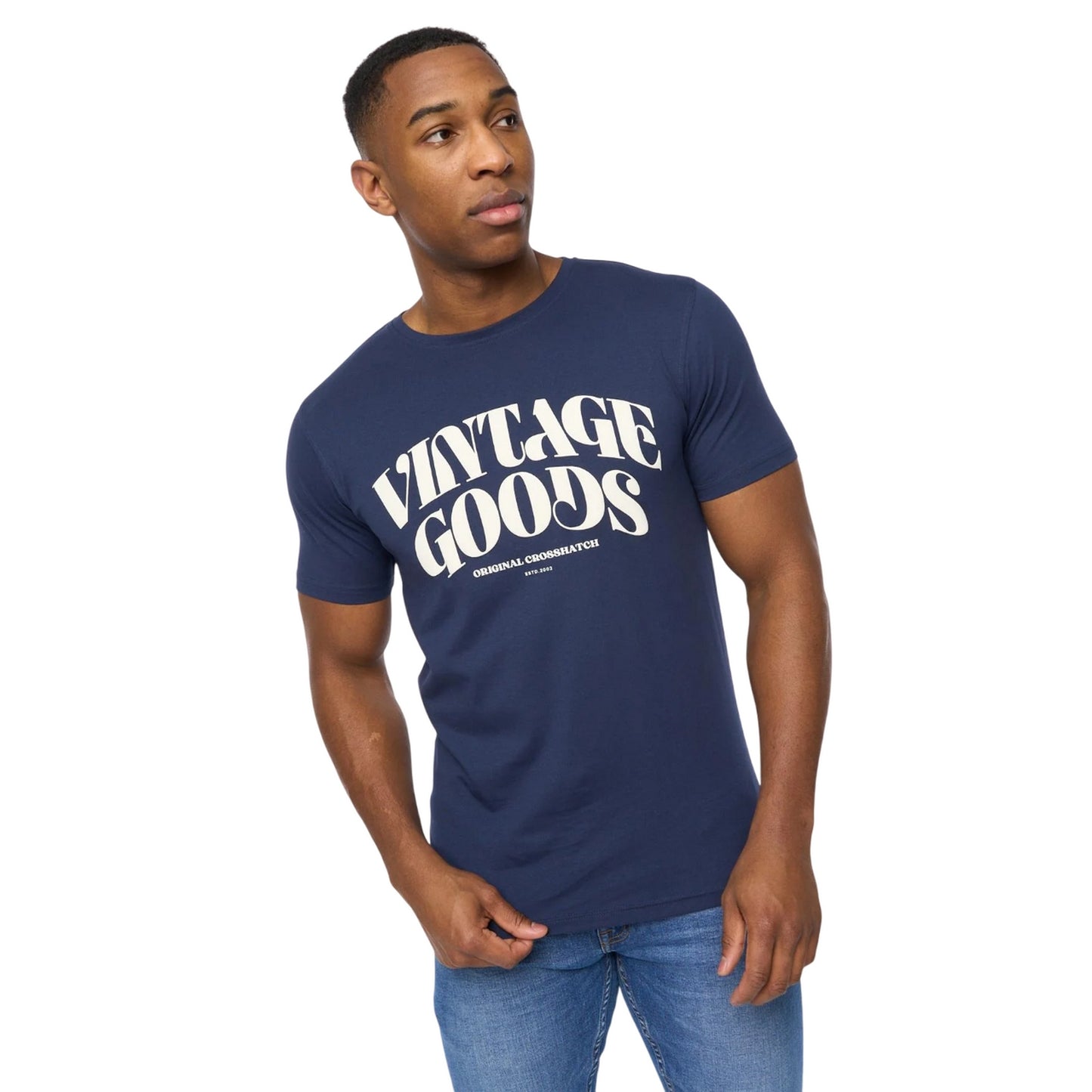 Navy - Front - Crosshatch Mens Wilsby T-Shirt