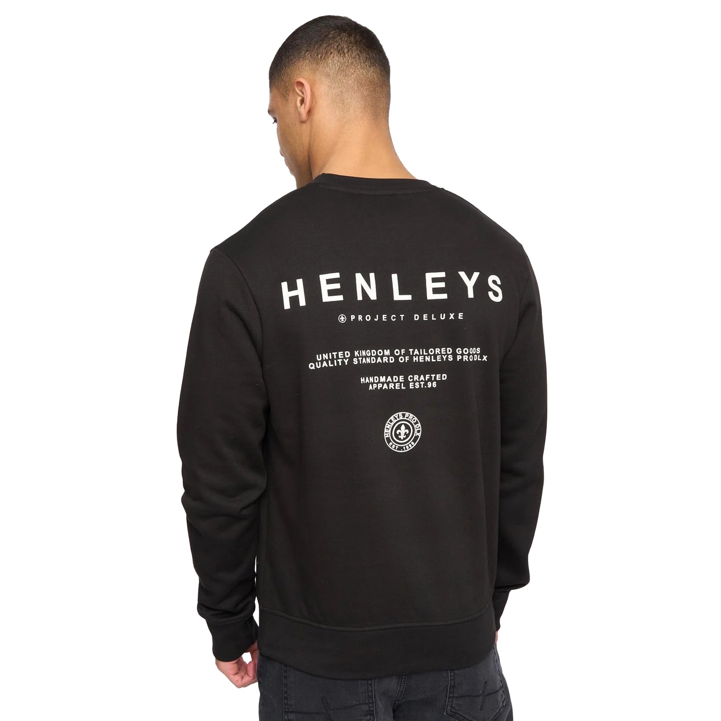Black - Back - Henleys Mens Henstack Crew Neck Sweatshirt