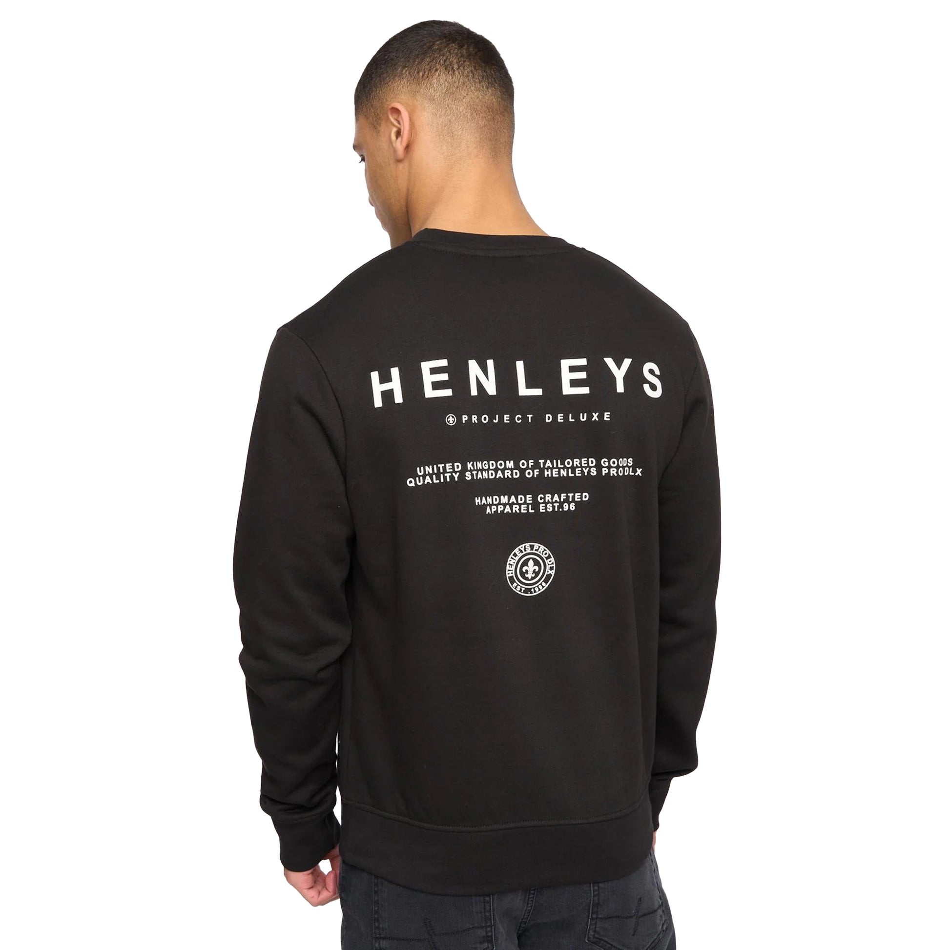 Black - Back - Henleys Mens Henstack Crew Neck Sweatshirt