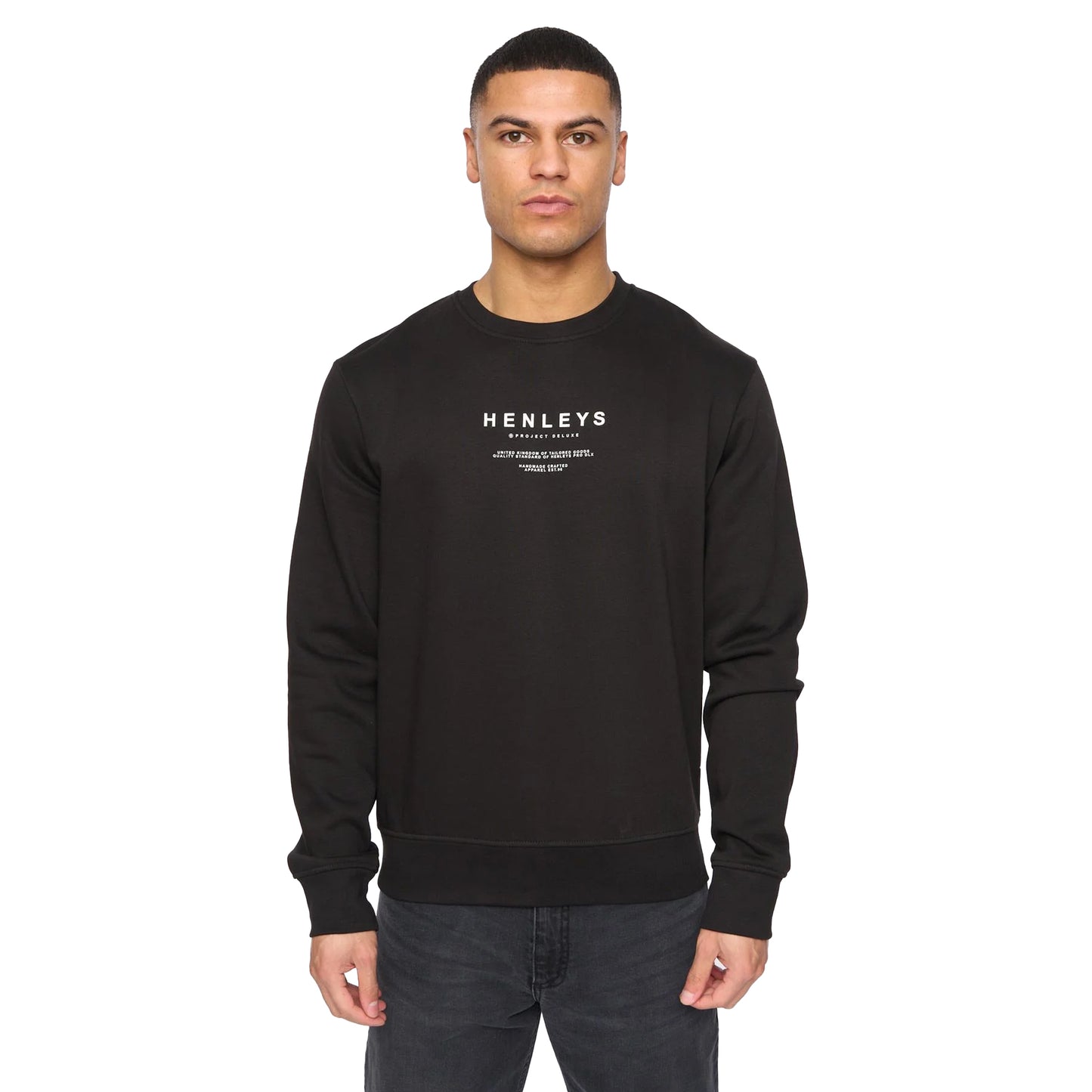 Black - Front - Henleys Mens Henstack Crew Neck Sweatshirt