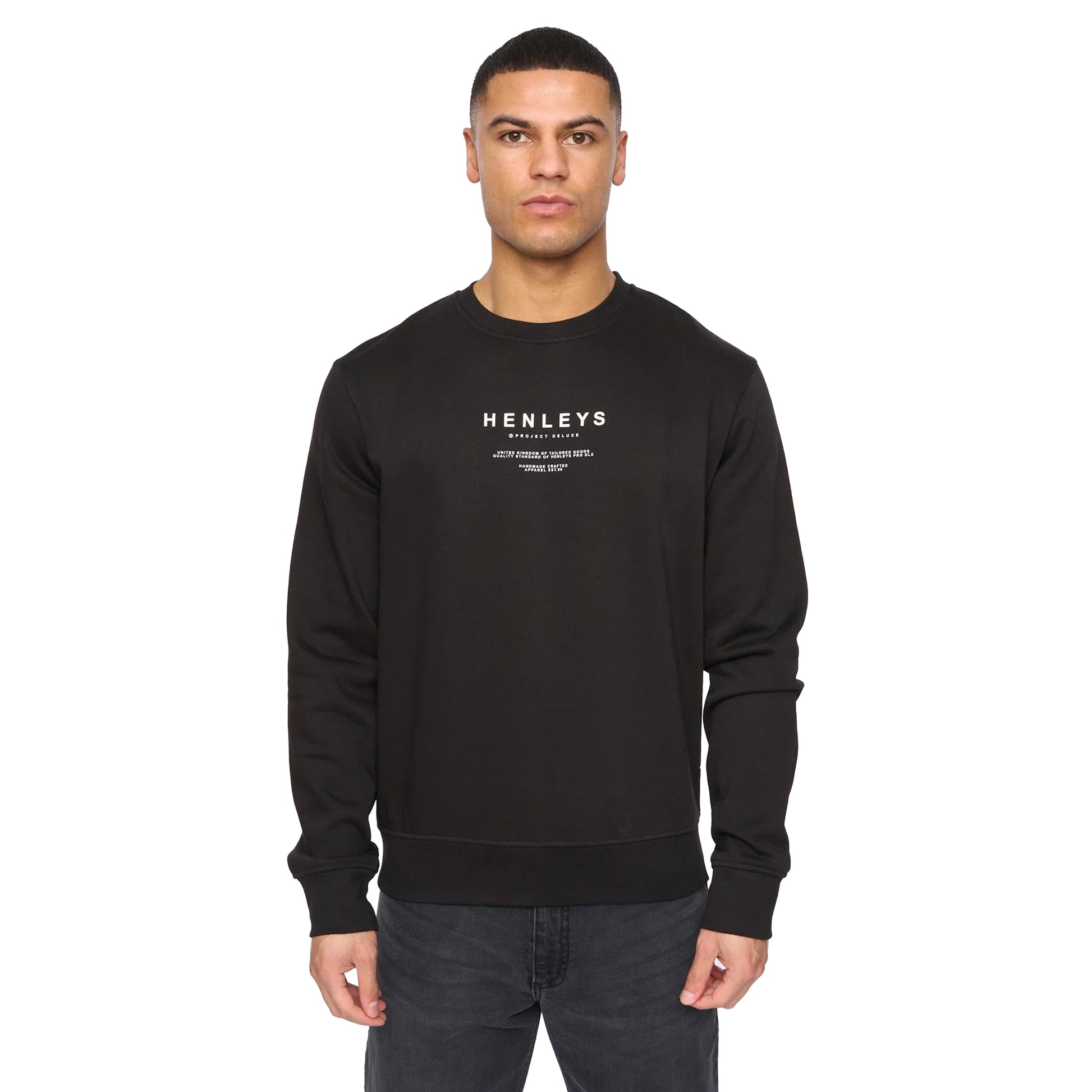 Black - Front - Henleys Mens Henstack Crew Neck Sweatshirt