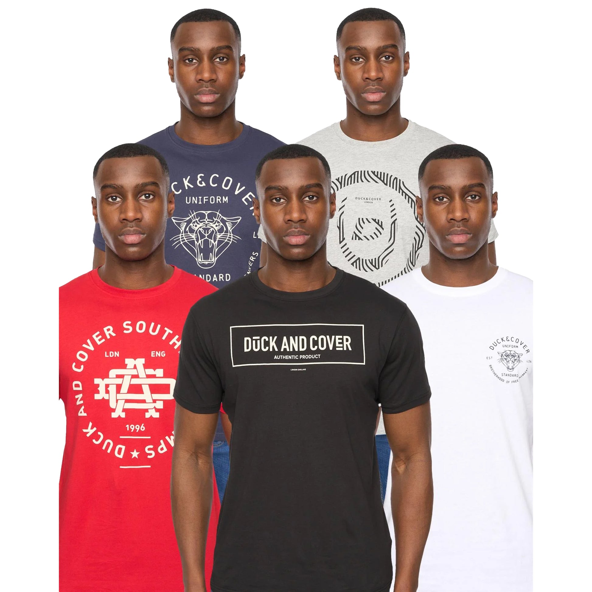 Multicoloured - Front - Duck and Cover Mens Belvadier Crew Neck T-Shirt (Pack of 5)