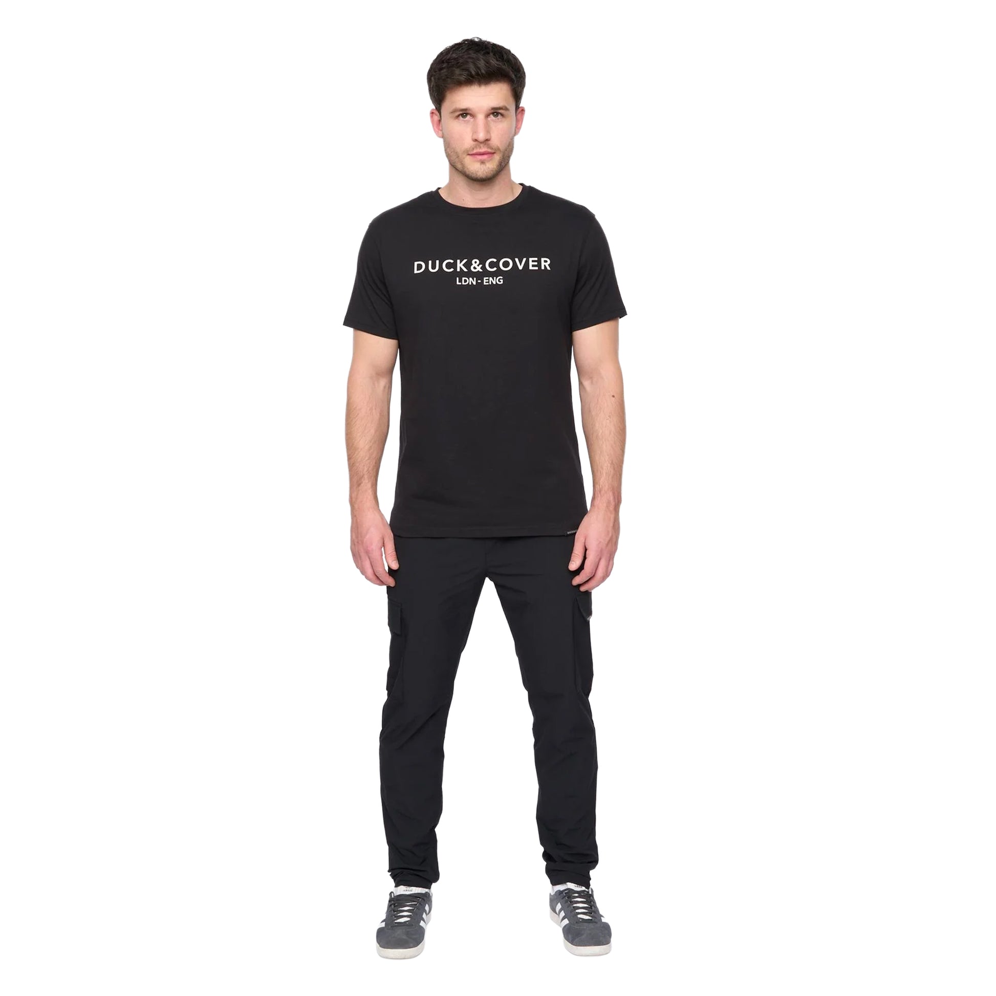 Black - Side - Duck and Cover Mens Chamata T-Shirt