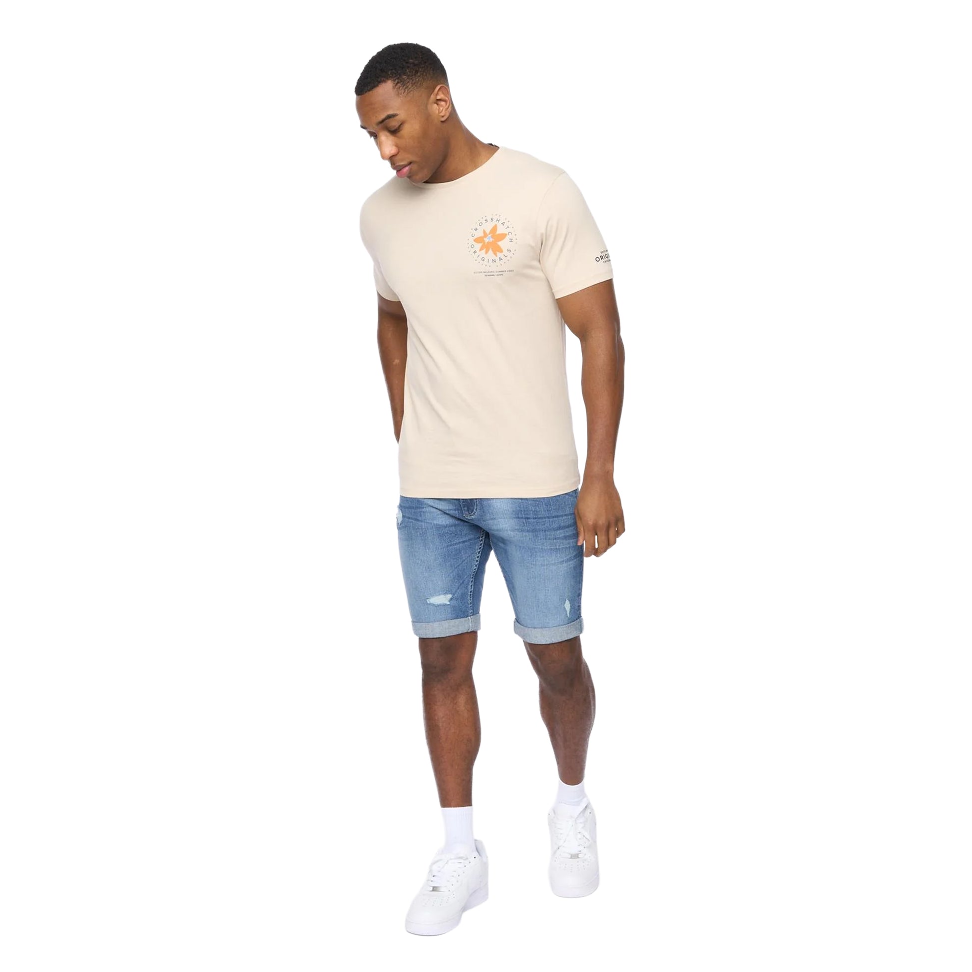 Light Stone - Side - Crosshatch Mens Flowers T-Shirt
