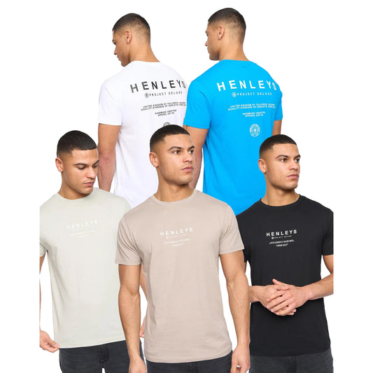 Multicoloured - Front - Henleys Mens Henstack T-Shirt (Pack of 5)
