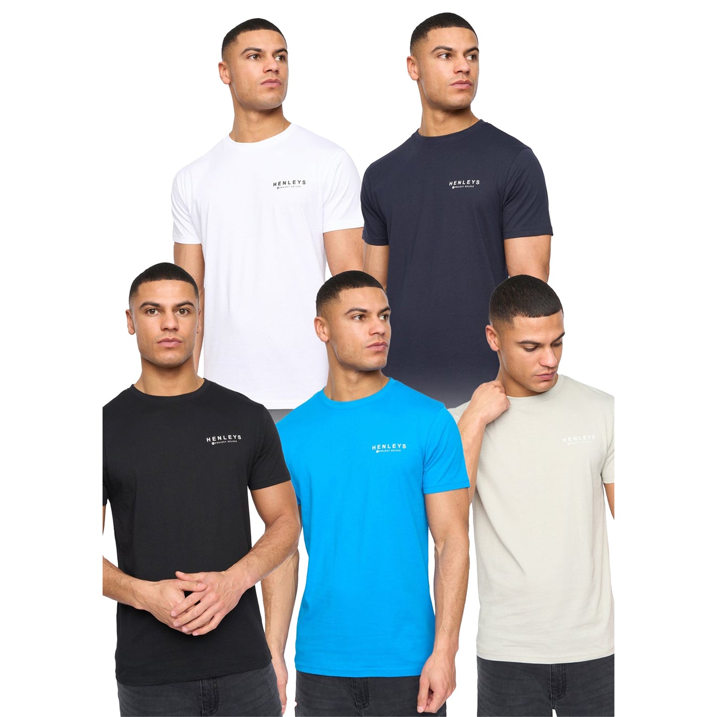 Multicoloured - Front - Henleys Mens Henycore T-Shirt (Pack of 5)