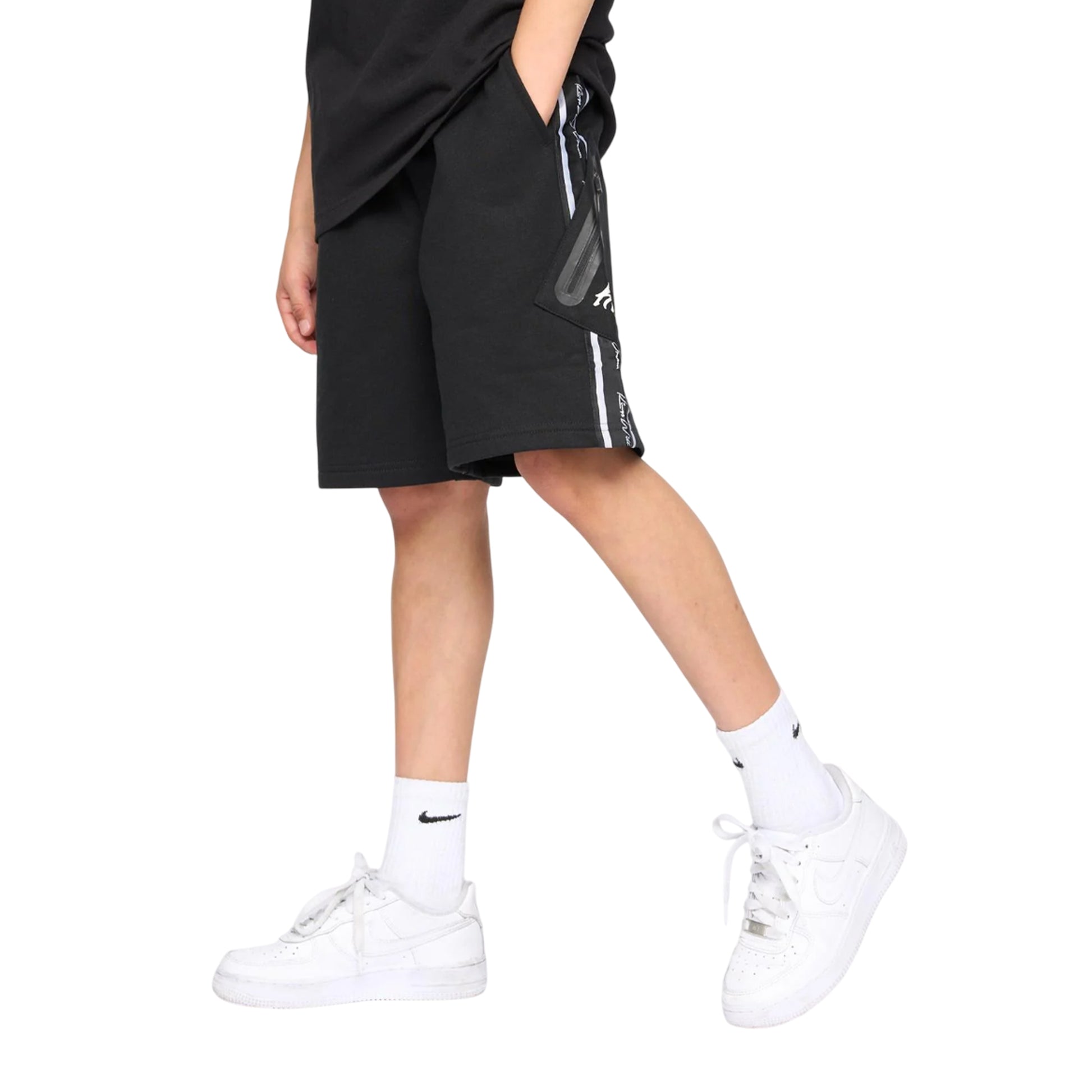 Black - Front - Kings Will Dream Boys Techy Taped Cargo Shorts