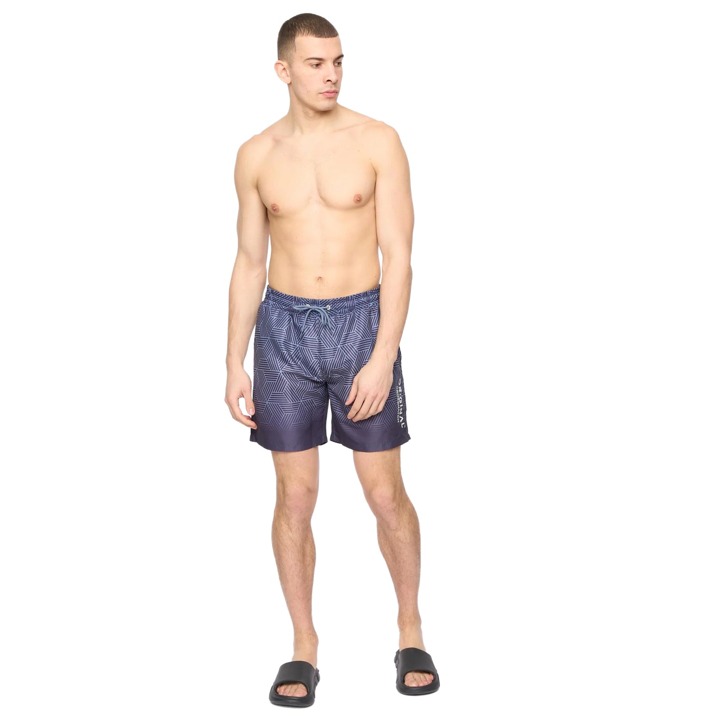 Navy - Side - Crosshatch Mens Layotta Swim Shorts