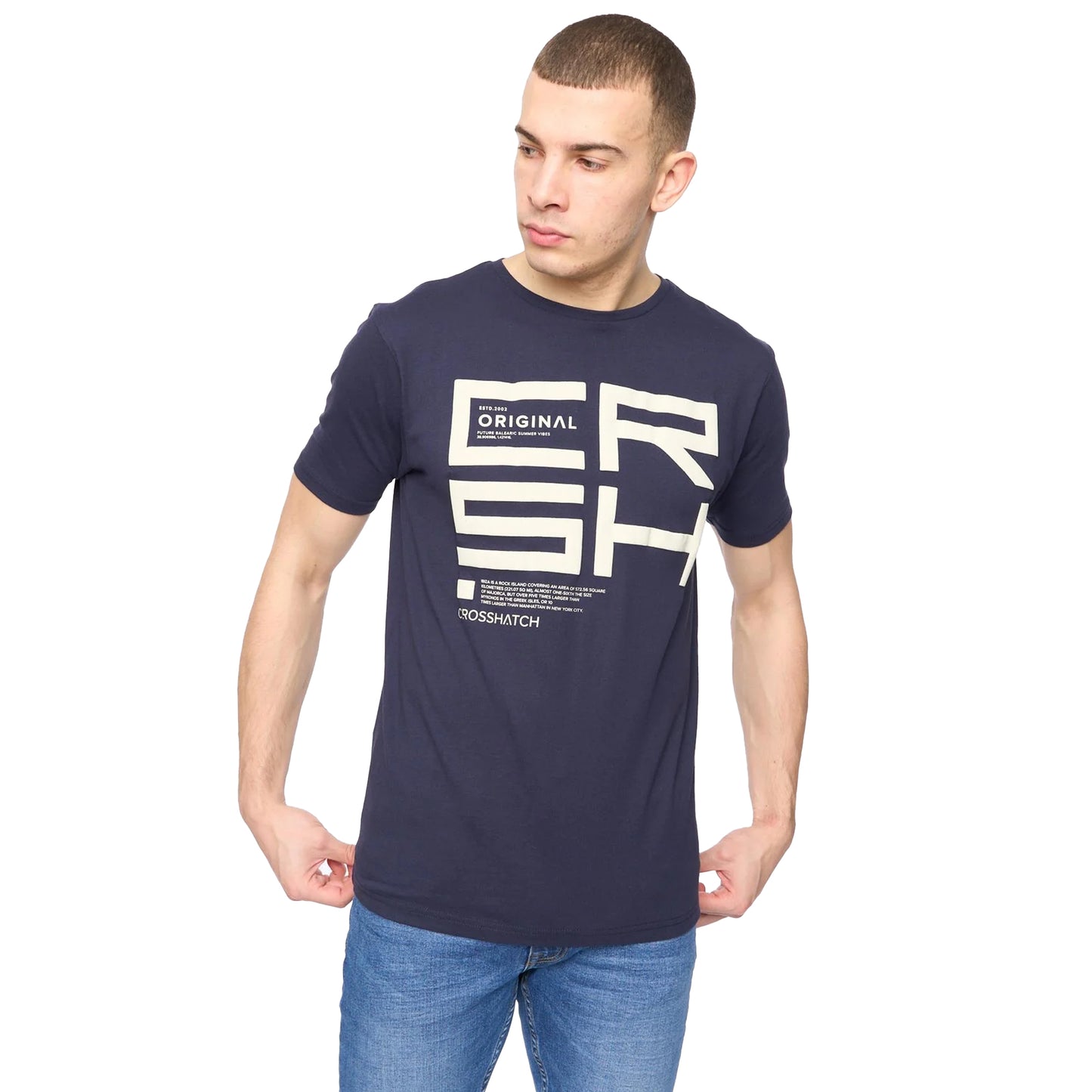 Navy - Front - Crosshatch Mens Squarebox T-Shirt