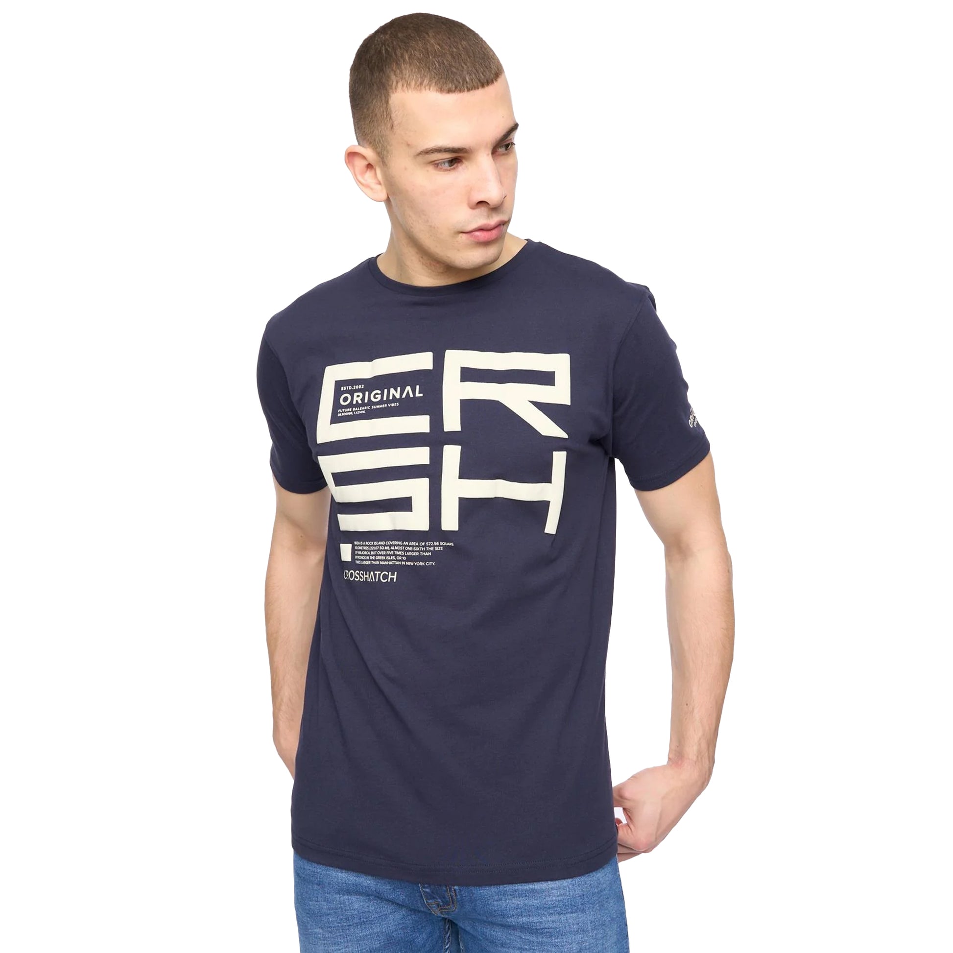 Navy - Side - Crosshatch Mens Squarebox T-Shirt