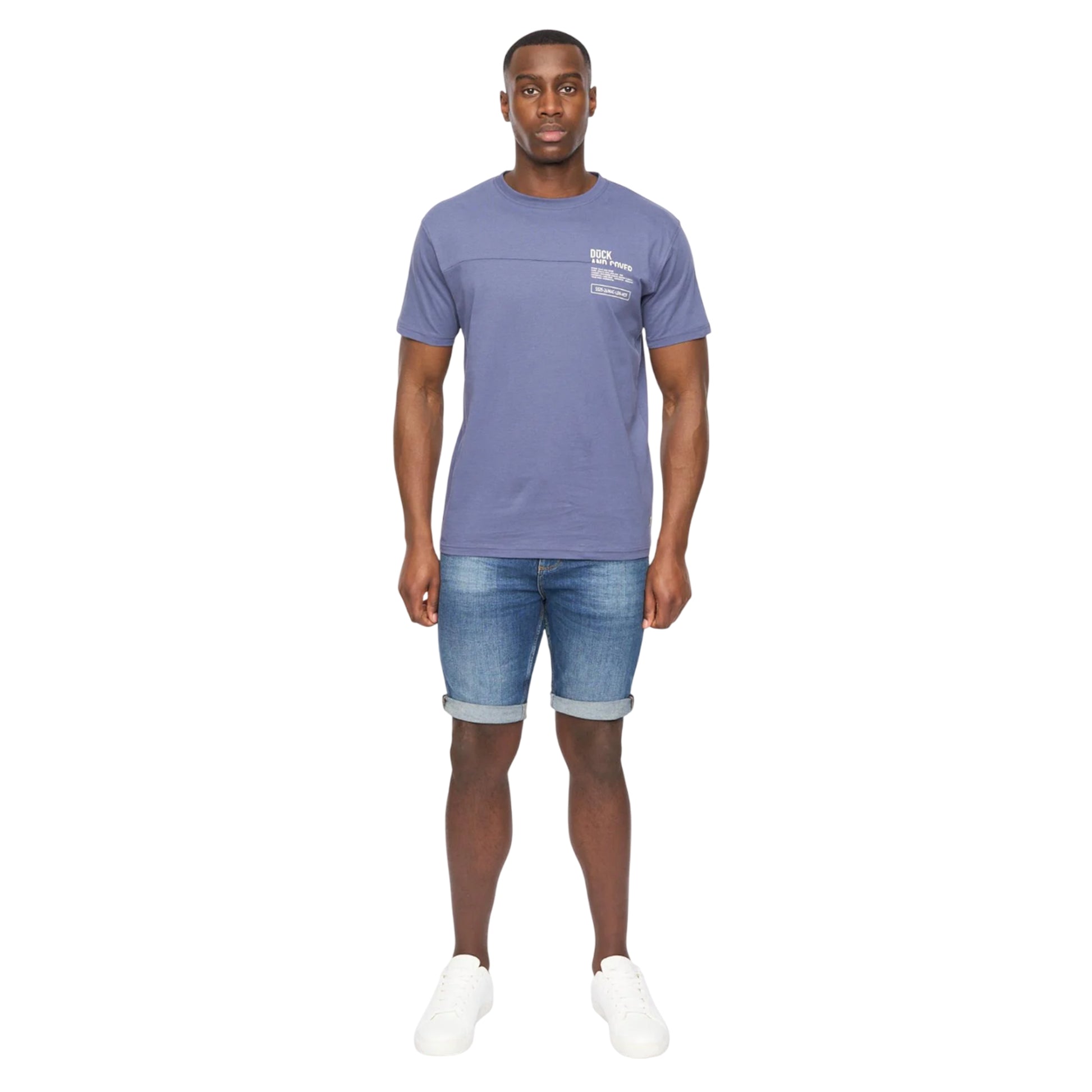 Navy - Side - Duck and Cover Mens Seamtext T-Shirt