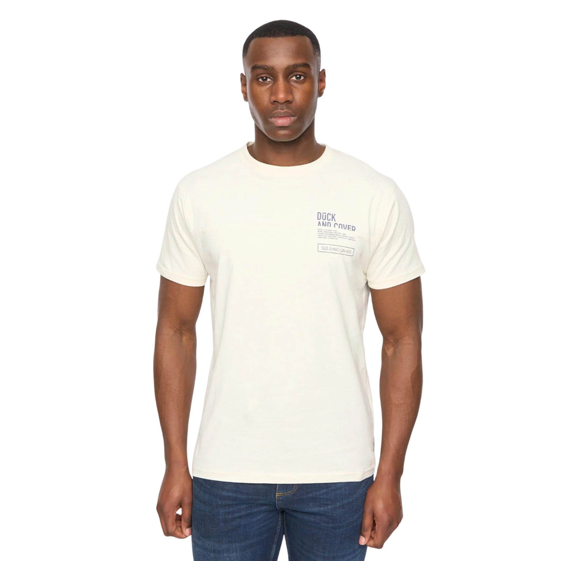 Off White - Front - Duck and Cover Mens Seamtext T-Shirt